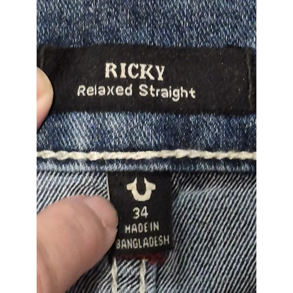 True Religion Ricky Relaxed Straight Jeans Medium Wash Men's 34x32 Blue Denim